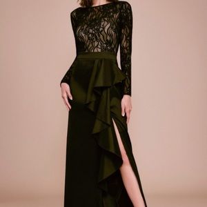 Tadashi Shoji Black Lace and Satin Long Gown